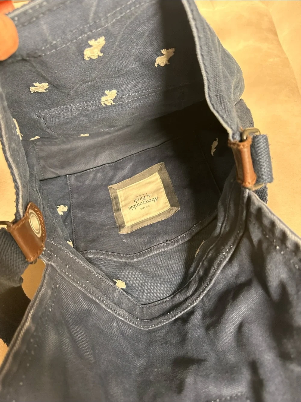 Abercrombie & Fitch Navy Blue Canvas Vintage Retro Messenger Sling Bag Y2K 2000s